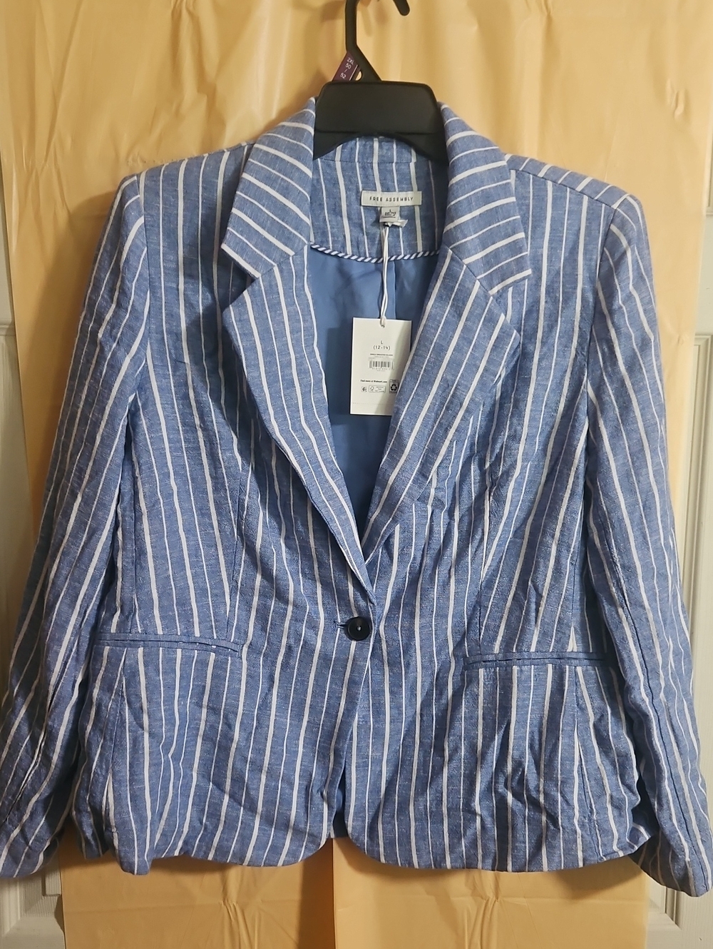Free Assembly Linen-Blend BLUE/WHITE STRIPED Blazer: NWT: L (12-14)